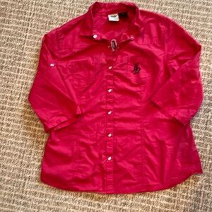 Vibrant Pink Harley Davidson Button-Up Shirt with Embroidered Detail